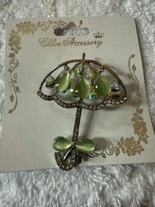 Chloe Accessory Umbrella w/Green Stones Brooch - Picture 1 of 5
