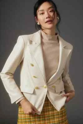 Blazer Nuevo con Etiquetas Por Anthropologie Nico Imitación Cuero Doble Pecho Talla XXS Marfil Foto 1 de 4