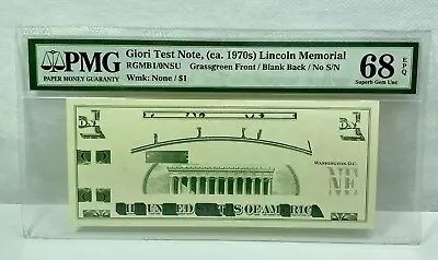 Giori Test Note, (ca. 1970s) LINCOLN MEMORIAL PMG 68 EPQ Superb Gem  Unc (RARE)! - Image 1 of 4