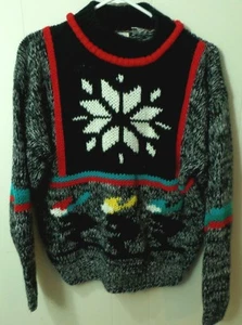 BRENDELIM small knit ugly Christmas sweater 1980s snowflakes skiing vtg kitschy - Picture 1 of 2