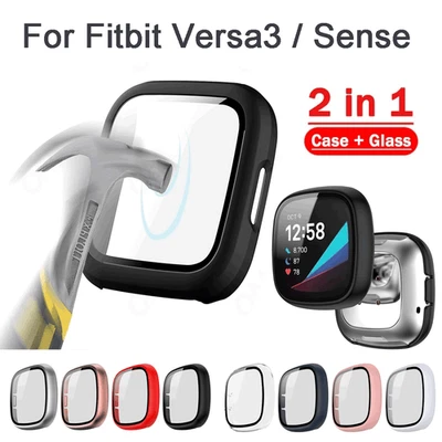 For Fitbit Versa 3 & Fitbit Sense Watch Full Cover Screen Protector Glass Case - Image 1 of 4