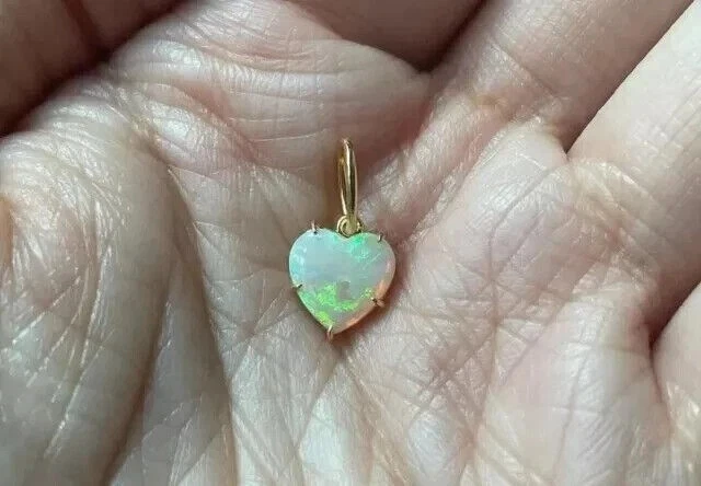 2 Ct Heart Cut Simulated Fire Opal Stunning Pendant Chain 14k Yellow Gold Plated - Image 1 of 2