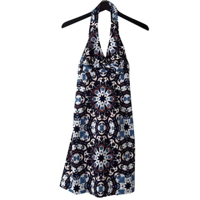 Jones New York Signature Halter Dress Womens 8 Petite Short Stretch Geometric - Image 1 of 4