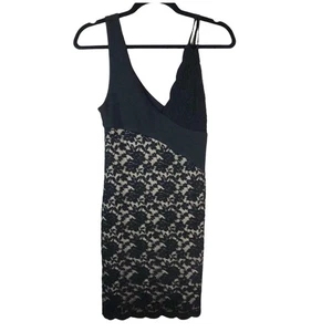 Free People New Women's Lace Babydoll Mini Dress Lace Overlay Black Nude XS Boho - Picture 1 of 10