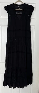Free People Midnight Midikleid kleine Flatterärmel Spitze Stufen Maxi Boho Strand - Bild 1 von 7