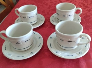 Longaberger BLUE 8ounce Coffee/Tea Cups with Saucers Set Of 4 excellent Cond - Picture 1 of 4