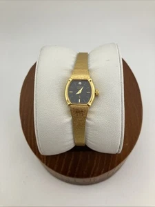 Vtg Citizen CQ Ladies 17mm Watch Gold Tone Black Dial 5.75" 3220-890787 - RUNS - Picture 1 of 21