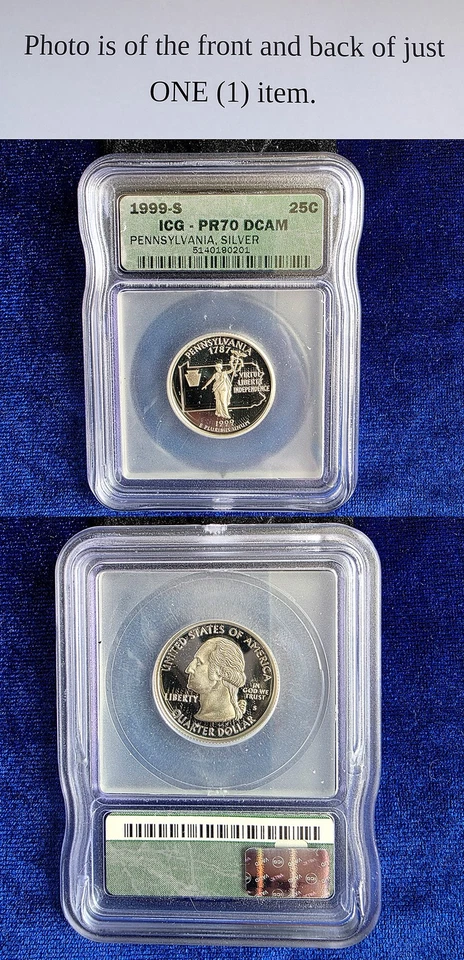 1999 S State Quarter Pennsylvania ICG PR70 DCAM Silver Proof 25C - Image 1 of 1