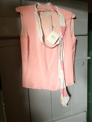 Pringle Pink Sheer Top Uk 12 Lined New With Tags And Tie 100% Viscose - Image 1 of 4