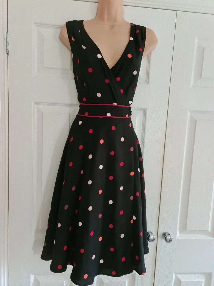 ✨MONSOON Jayne Multi Spot Fit Flare Party Evening Occasion Dress Size 16 - Image 1 of 3