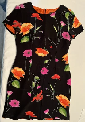 John Roberts Black Multi Color Poppy Flower Print Dress Size 12? EC - Image 1 of 3