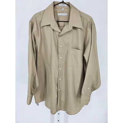 Camisa social Geoffrey Beene masculina tamanho 16 1/2-32/33 manga longa cetim bronzeada - Imagem 1 de 3