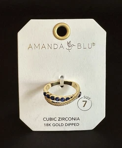 Amanda Blu Ring Sapphire & Cubic Zirconia Double Band 18K Gold Dipped Size 7 - Picture 1 of 5