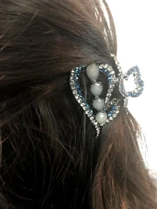New Antique Dark Silver With Ivory Crystal 2'' Hair Claw Clip - Picture 1 of 6