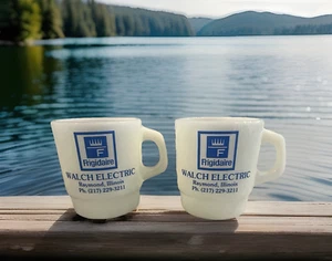 Tazas de café vintage Anchor Hocking Frigidaire publicidad vidrio leche blanco - Imagen 1 de 6