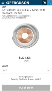 JMF Leinenset 3/8 x 3/4, 35’ EZ gezogen 1/2 Isolierung. 061208350H - Bild 1 von 1