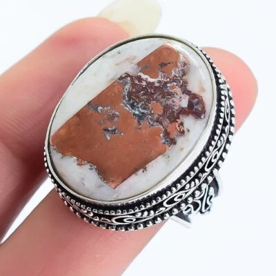 Kupfer IN Quarz Edelstein Handgemacht Vintage Silber Schmuck Ringgröße 8 - Bild 1 von 4