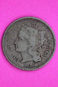 1865 Three 3 Cent Nickel Scarce Type Coin Guaranteed Authentic & Genuine 0733N - Picture 1 of 3