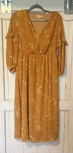Madewell Ruffle-Sleeve Button-Front Dress in Golden Tonal Botanical Size 4 - Picture 1 of 4