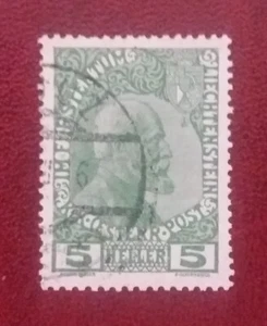 LIECHTENSTEIN 1912 5 Heller Prince Johan II Mi 1x Scott 1 XF/S 95 1709 - Picture 1 of 2