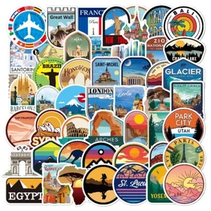 50pcs Luggage Suitcase Retro Vinyl Stickers World Famous Cities Travel Sticker - Picture 1 of 5