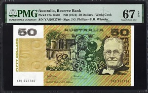 Australia 50 Dollars P47a R505 1973 Phillips Wheeler PMG67 Superb Gem UNC EPQ - Bild 1 von 3