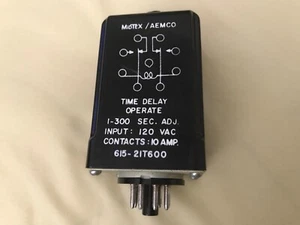 MIDTEX/AEMCO 615-21T600 TIME DELAY RELAY 1-300 SEC ADJ INPUT 120VAC 10AMP - Picture 1 of 6
