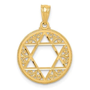 Avariah einfarbig 14k Gelbgold filigran Davidstern Anhänger - 24 mm - Bild 1 von 5