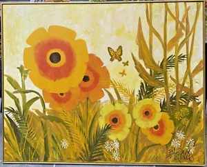 Lee Reynolds (USA, 1936-2017), Vntg. Orig. Ex. Lrg Textured O/C Flower Landscape - Picture 1 of 19