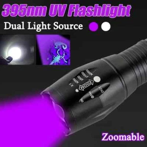Zoomable Purple White Dual Light Flashlights Ultraviolet Torch UV Flashlight - Picture 1 of 15