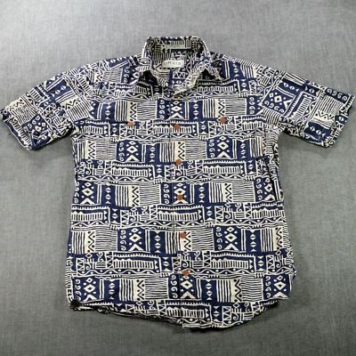 Orvis Shirt Mens Medium Blue Abstract Tribal Funky Beach Button Up - Image 1 of 4