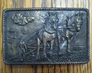 Plow Horse Buckle Bergamot Brass Works 1976 Cowboy Western Wear Vintage - Picture 1 of 4
