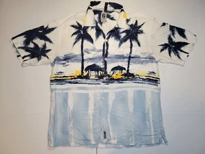 Vintage Guess Jeans Button Front Hawaiian Shirt XL Multicolor Palm Tree Island - Picture 1 of 10