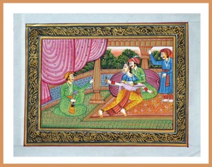 Original Naturfarbe König und Königin Romantik Miniatur Gemälde auf Seide Indien! - Bild 1 von 4