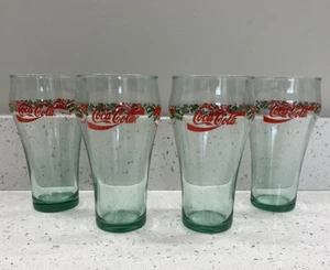 4 Vintage Coca Cola Weihnachtsglas Stechpalme & Glocken - Bild 1 von 7
