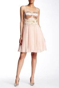 Ted Baker Calita Sleeveless Pleated Beaded Chiffon Skater Dress Nude Pink Size 0 - Picture 1 of 6