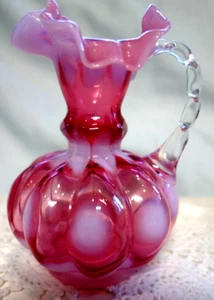 FENTON"MINIATURE~5"CRANBERRY"OPALESCENT GLASS"DOT OPTIC"JUG/PITCHER"40'sVTG~MINT - Picture 1 of 11