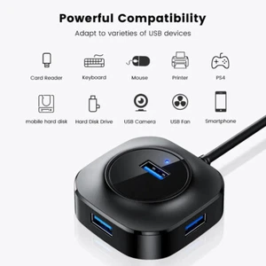 USB 3.0 Hub Multi USB Splitter Adapter 4 Port USB-Hub Expander For PC Mac Laptop - Picture 1 of 9