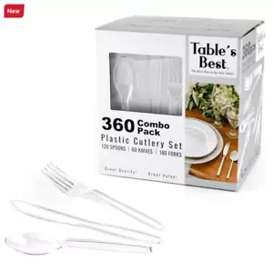 Tables Best 360 Combo Pack Plastic Cutlery Set 120 Spoons 60 Knives 180 Forks - Picture 1 of 4