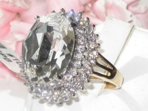 Ladies gold ring oval cz cocktail 18kt steel super sparkling 15 carat new 1894 - Picture 1 of 8