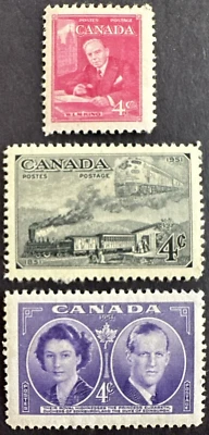 Canada 1951 Sc# 304, 311, & 315 Lot of 3 Mint Stamps MNH/MLH OG W.M. King Train - Image 1 of 2