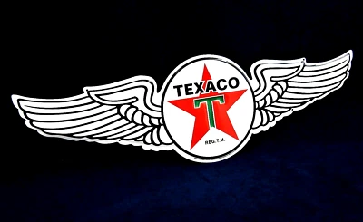 Alas TEXACO -*HECHO EN EE. UU.*- Letrero de metal troquelado en relieve - Hombre Cueva Garaje Tienda Bar Foto 1 de 4