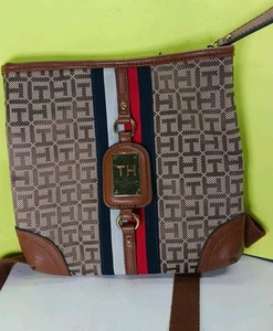 Tommy Hilfiger Tan Multicolored Line Shoulder Bag Purse Handbag - Picture 1 of 3