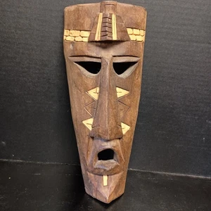 Vintage Hand Carved Wooden Tribal Mask Wall Mount 12" - Picture 1 of 6