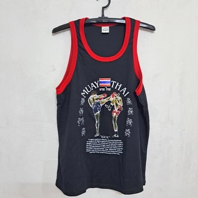 Canotta Muay Thai Thailandia Boxe Kickboxing nera palestra camicia senza maniche taglia L - Immagine 1 di 4