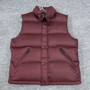 Vintage Polo Ralph Lauren Vest Mens L Red Burgundy Waterfowl Down Full Zip Snap - Picture 1 of 10