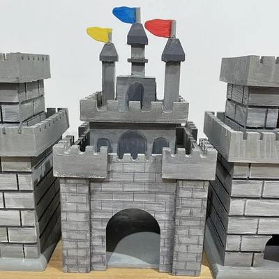 Wooden Bird House Medieval Castle Custom Painted 3 Piece Set - Image 1 of 4