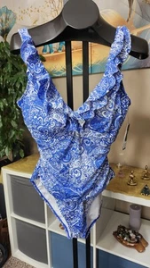 Ralph Lauren Größe 14 Damen Einteiler Badeanzug blau Paisley Reg $ 150 20275010 - Bild 1 von 24