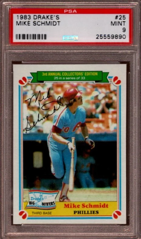 Drake's #25 1983 Mike Schmidt (Salón de la Fama) Philadelphia Phillies PSA 9 como nuevo Foto 1 de 1