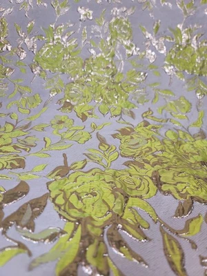 YELLOW Floral Brocade Fabric Sold By The Yard Beige Background Jacquard Bridal  - Image 1 of 4